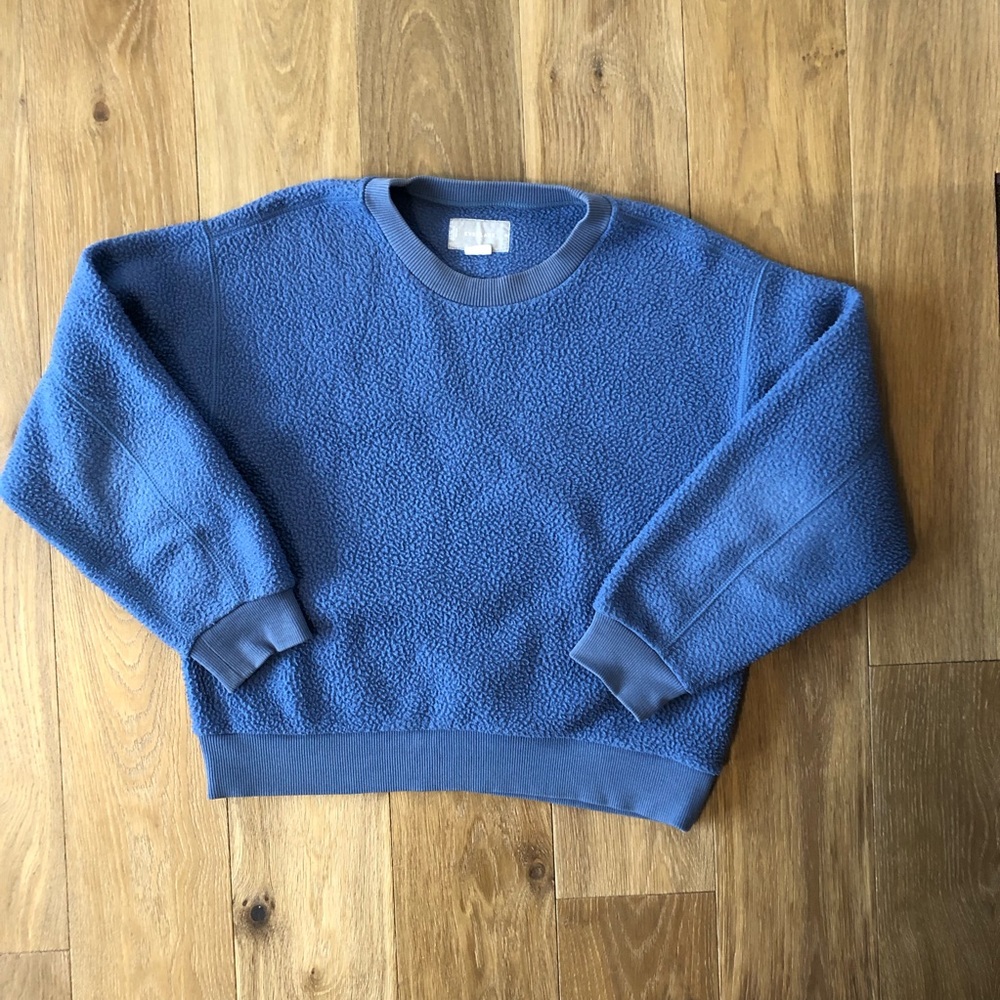 Everlane Textured Blue Crewneck Fleece Sweatshirt